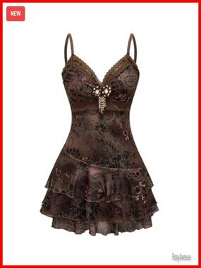 Vintage Boho Beaded Ruffle Lace Paisley Print Tiered Mini Summer Dress